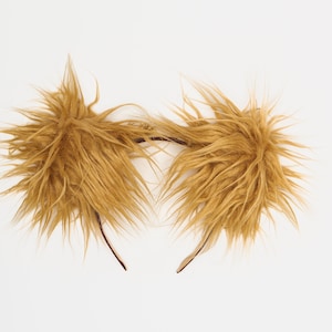 Luxury Handmade Mongolian Faux Fur Pom Pom Ears on Headband or Hair Clips - Anime Cosplay Animal Lion Headwear Costume Dress Up
