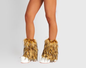 Luxury Shag Faux Fur Lynx Adult Boot Covers - Long Ankle Cuffs - Boot Accessories - Women Wildcat Wolf Lion Costume Anime Cosplay