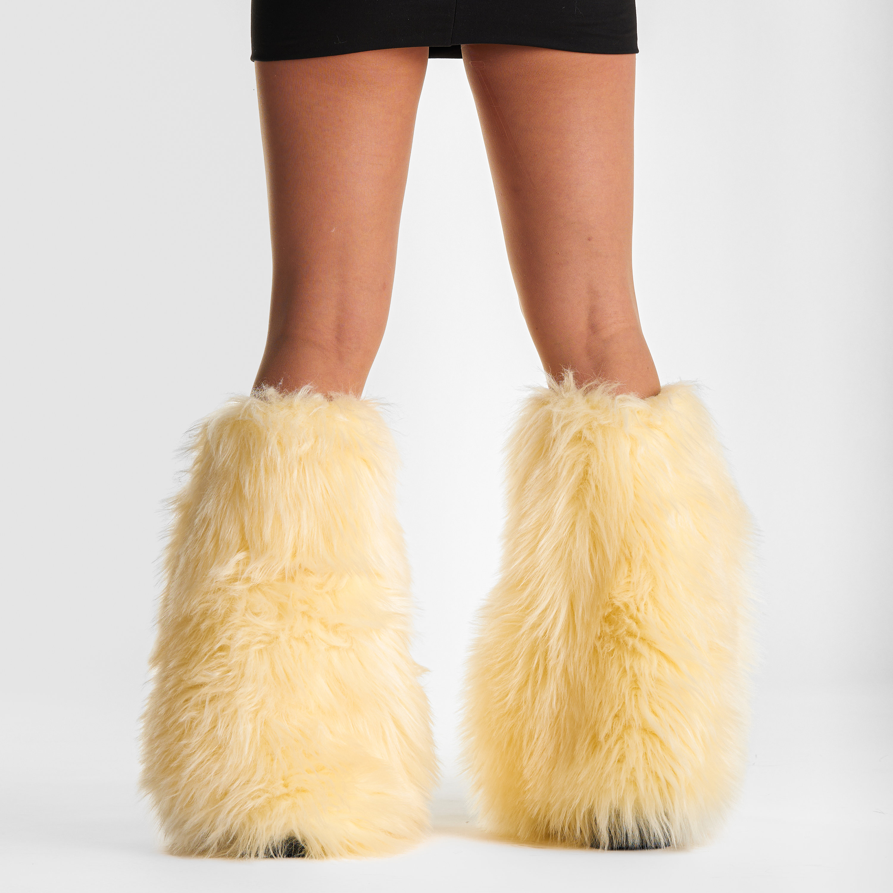 Light Yellow Faux Fur Leg Warmers - Shag Fluffy Costume Leggings