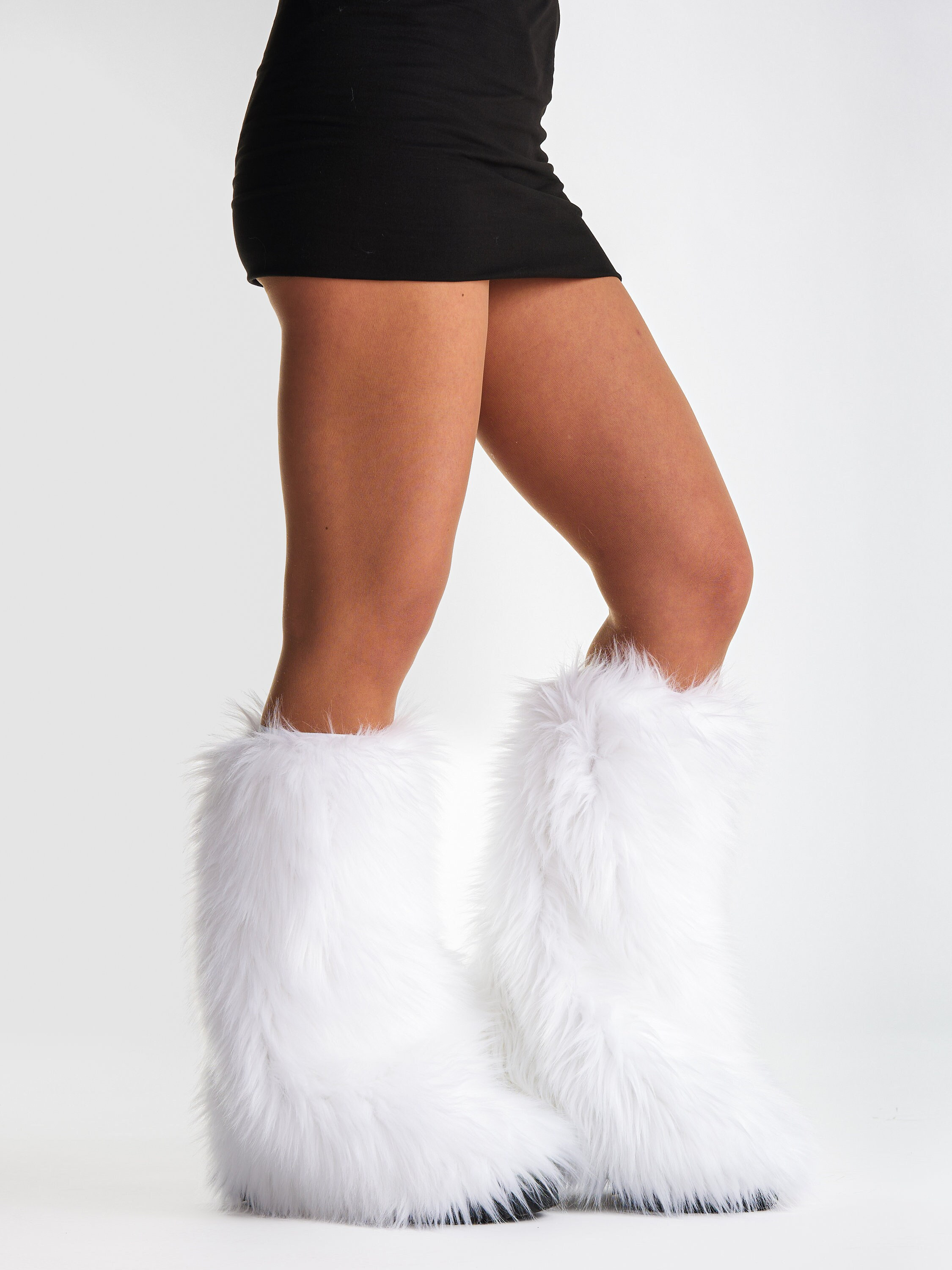 White Faux Fur Leg Warmers – Fluffy Gogo Boot Covers (small/medium