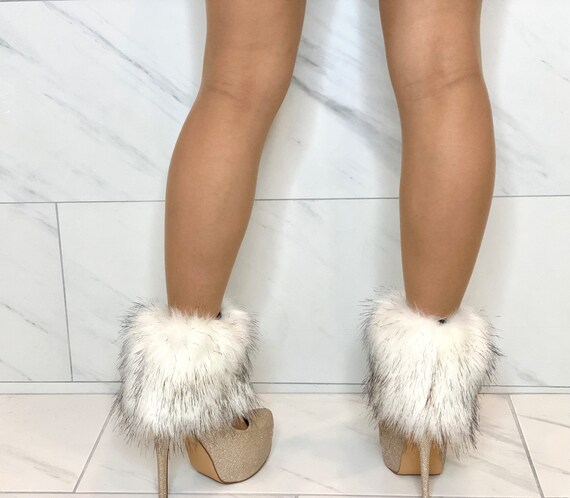 Ensemble 3 Pièces En Fausse Fourrure Blanche - Chapeau Réglable, Poignets Et Jambières - Idéal Pour Noël Et L'hiver