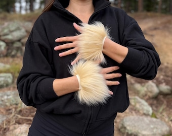 Golden Camel Luxury Shag Faux Fur Wrist Cuffs Only - Wildcat Accessories, Adult, Teen, Child