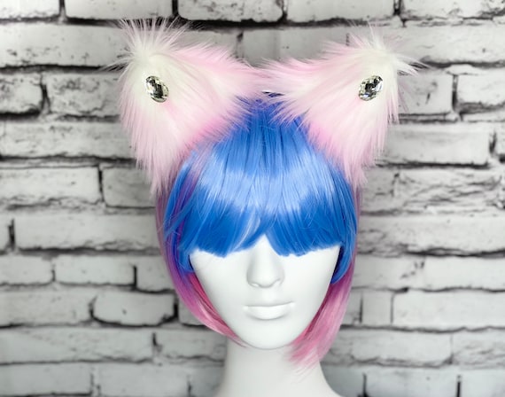 White Cat Ears With Pink Inners Fancy Dress Luxury Faux Fur Costume Ears White Cat Ears With Pink Inners Fancy Dress Luxury Faux Fur Costume Ears