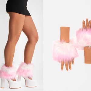 Luxury Bubblegum Pink and White Candy Shag Faux Fur Wrist & Ankle Cuff MEDIUM Set - Adult, Petite, Women, Teen Unicorn Accessories