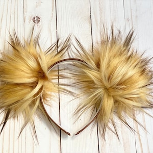 Luxury Handmade Lynx Wildcat Fur Round Pom Pom Headband Ears- Anime Cosplay Animal Lion Headwear Costume Dress Up