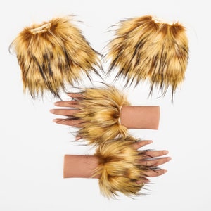 Faux Fur Wrist and Ankle Cuffs Set - Tan Auburn, Costume Cosplay