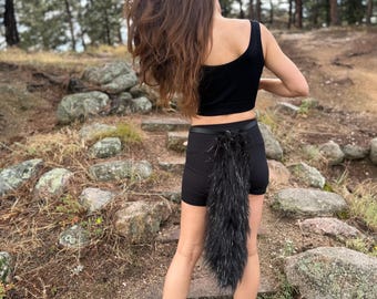 SALE Black Fluffy Faux Fur Tail – Realistic Costume Accessory Extra Fluffy Style