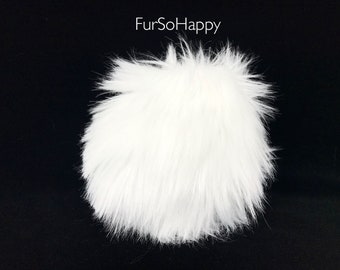 White Luxury Shag Faux Fur Bunny Tail 6" or 9" Wide - Adult, Kids Rabbit Costume Tails