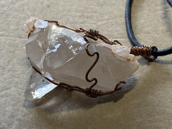 Antiqued Bronzed Wire Wrapped Rough Cut Clear Qua… - image 1