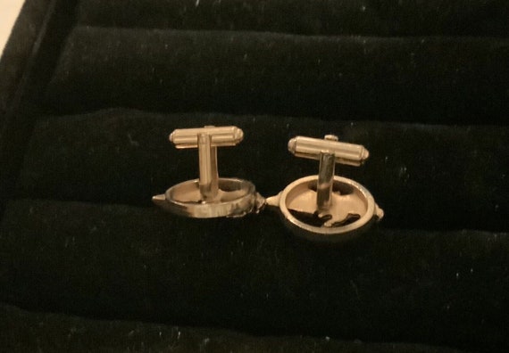 Vintage Cuff Links Man In Water On Boat. Goldtone… - image 3
