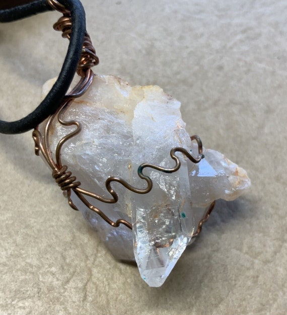 Antiqued Bronzed Wire Wrapped Rough Cut Clear Qua… - image 3