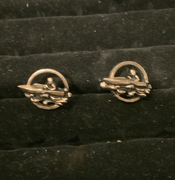 Vintage Cuff Links Man In Water On Boat. Goldtone… - image 4