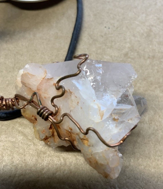 Antiqued Bronzed Wire Wrapped Rough Cut Clear Qua… - image 2