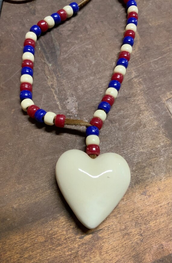 Beautiful Heart with Leather and Beads, Handmade
