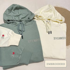 Romantic Roman Numeral Hoodie - Custom Anniversary Gift for Couples, Embroidered Matching Sweatshirt with Custom Date and Initials
