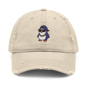 Embroidered Penguin Dad Hat - Cute Penguin Flow Aesthetic Cap, Penguin Lover Gift, Distressed Hat