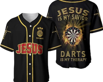 Personalized Jesus Darts Baseball Jersey Custom Name Number Christian Faith Shirt Darts Player Gift Religious Sports Fan Apparel