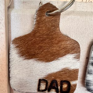 Custom Hair-On Hide Leather Cattle Tag Keyring: Personalized Western Keychain