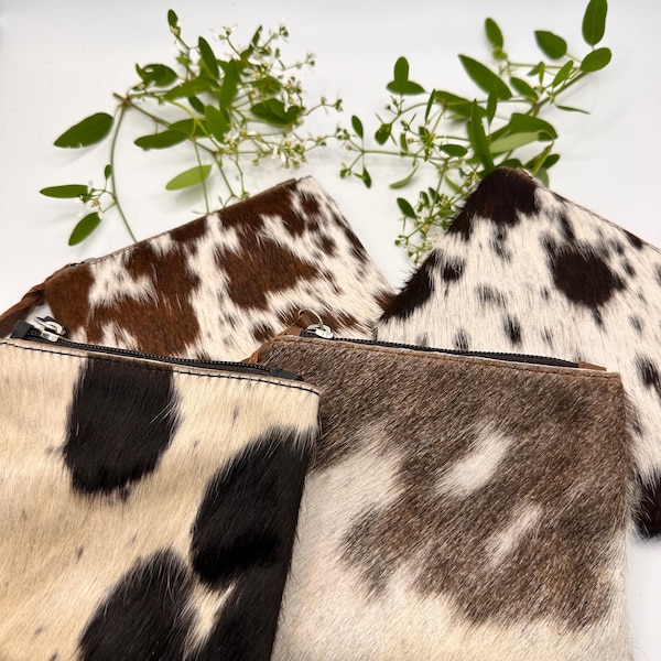 Gepersonaliseerde Hair on Hide dames portemonnee – rundleer en leer | Handgemaakt | Aangepaste initialen