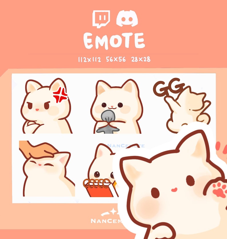 Adorable White Cat Emote Pack (1) | Twitch Emote Bundle | 6 Cute ...