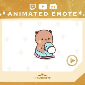 ANIMATED adorable Bear Riding blue toy horse Emote | Twitch Emote | Cat Emote | Cute Animated Cartoon Emote Ready to use | Funny Playful
