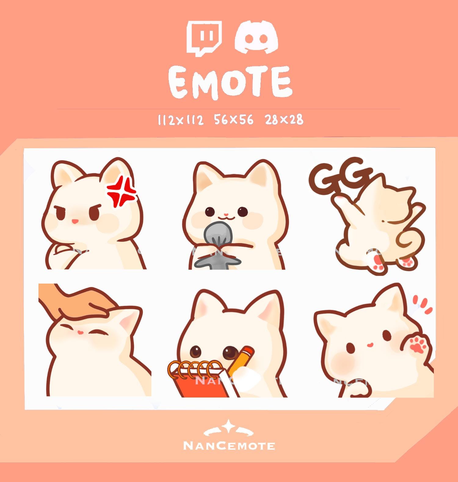 Adorable White Cat Emote Pack (1) | Twitch Emote Bundle | 6 Cute ...
