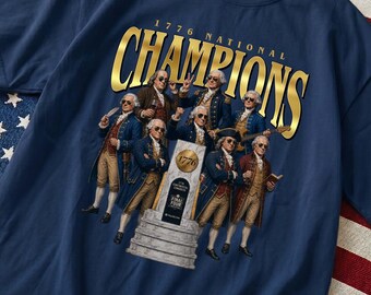 Camiseta de campeones nacionales de 1776, divertida camiseta patriótica del 4 de julio, camiseta gráfica de los Padres Fundadores, regalo del Día de la Independencia, colores retro y cómodos.