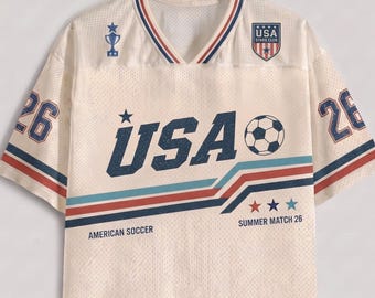 Maglia da calcio USA, t-shirt retrò con stelle e strisce, maglia personalizzabile con nome e numero, regalo perfetto per gli appassionati di calcio durante le partite.