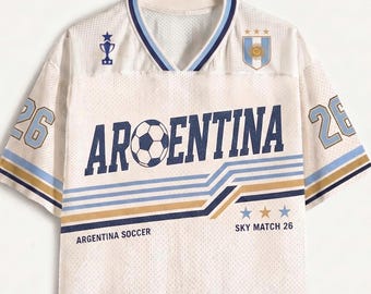 Maglia da calcio personalizzata dell'Argentina, t-shirt retrò dell'Argentina, regalo per i tifosi dei Mondiali 2026, maglietta personalizzata per il giorno della partita.