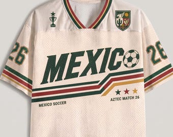 Maglia da calcio personalizzata del Messico, t-shirt retrò da calcio messicano, regalo per i tifosi dei Mondiali 2026, maglietta personalizzata per il giorno della partita.