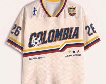 Benutzerdefinierte Kolumbien Fußball Jersey Shirt, Retro kolumbianisches Fußball-T-Shirt, Welt 2026 Fan Geschenk, personalisierter Spieltag Top