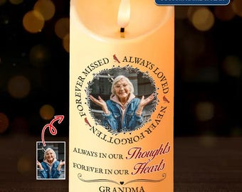 Vela conmemorativa "Tu luz siempre brillará" - Vela LED con foto personalizada, vela personalizada, memorial con foto y nombre, recuerdo de condolencia