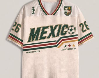 Camiseta de fútbol mexicana personalizada, camiseta retro de fútbol mexicano, regalo para aficionados del Mundial 2026, camiseta personalizada para el día del partido