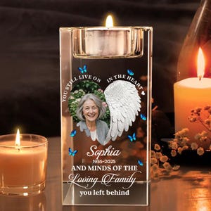 You Still Live In My Heart- Personalized Crystal Candle Holder Gift for Loss of Loved One Personalized Crystal Tealight Holder Family quotes
