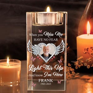 Light This Up I Miss You - Personalized Crystal Candle Holder, In Memory Gift for Loss of Dad, Mom, Husband, Loved One, Sympathy Keepsake