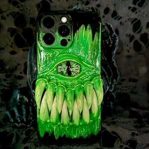 血まみれのホラーアイ＆ファング電話ケース 3Dキャットアイモンスター電話プロテクター ゴシック不気味なiPhoneケース 友人へのスタイリッシュなギフト 対応機種