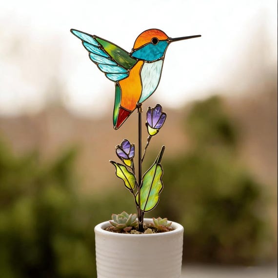 Hummingbird Stained Glass Plant Pot Hanger Custom Stained Glass Plant  Stakes Minimalist Planter Christmas Hummingbird Gifts Pot Decor - Etsy  Israel