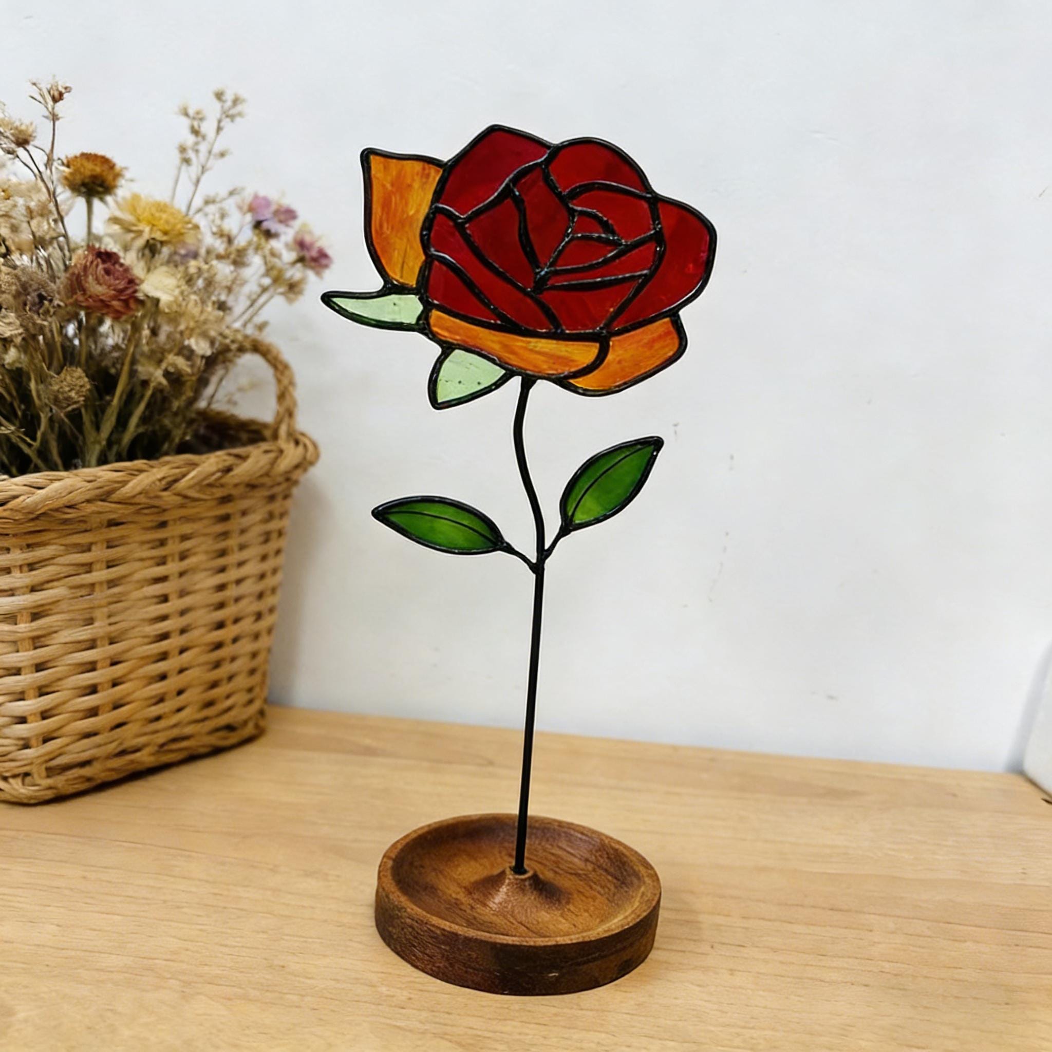 Stained Glass Rose｜Personalized Birth Month Flower Stained Glass｜Valentine's Day gift｜Stained Glass Flower Suncatcher｜ Jun Birth Flower Gift