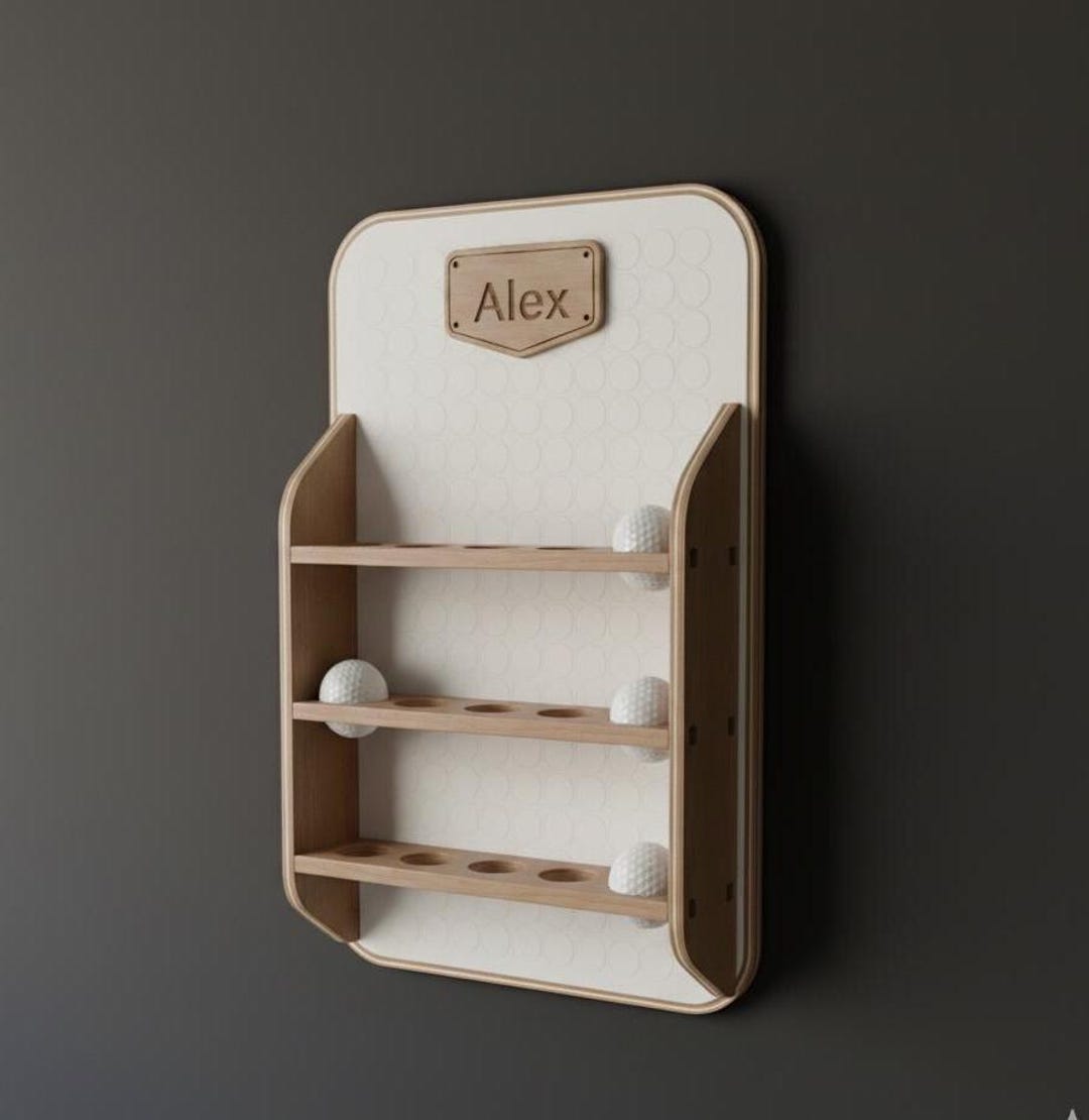 Custom Tier Name Wall Mounted Golf Ball Display Shelf, Personalized 3-tier Name Rack ...
