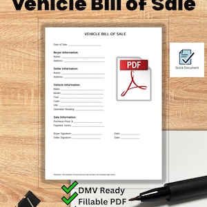 Vehicle Bill of Sale Template | Printable & Fillable PDF for Car, Truck, Motorcycle, Trailer