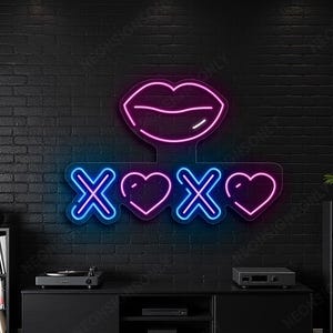 Lips XOXO LED Neon Sign, XOXO Kiss Me Wall Light Decor, Y2K Xoxo Led Line Sign, Xoxo Lips Heart Y2K Style Neon Sign, Sexy Lip Xoxo Led Light