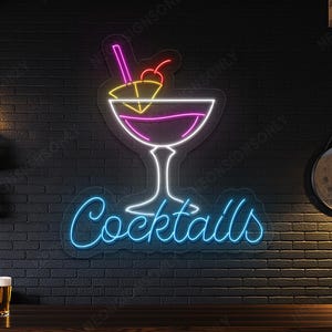Cocktails Neon LED Sign, Cocktails Led Neon Wall Decor, Personalized Cocktail Wall Light Art, Cocktail Glow Neon Lounge Bar Pub Decor