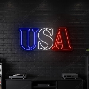 USA American Flag Colour Neon LED Sign, USA Patriotic Light Wall Decor, Usa Red White Blue Neon Sign, American Flag Lover Hanging Light
