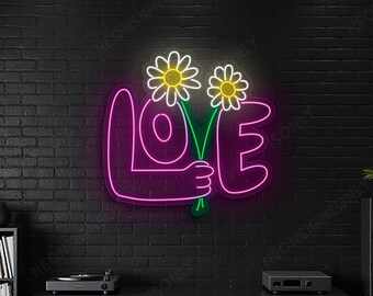 Personalized LOVE LED Neon Sign, LOVE Flower Design Light Wall Decor, Love Word Aesthetic Neon Hanging Sign, Floral Love Led Wall Light