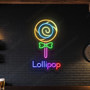 Lollipop Neon LED-Schild, personalisierte Lollipop Neonwandlicht, bunte Lollipop Candy Neonwandkunst, Lollipop Sweets Glow Neonschild