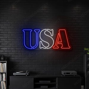 USA American Flag Colors Neon LED Sign, USA Blue White Red Led Wall Light, Patriotic Usa American Flag Neon Line, American Flag Light Decor