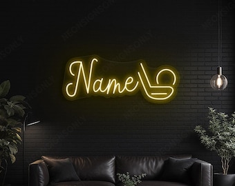 Letrero de neón LED personalizado con nombre para golf, arte luminoso LED de pared con palo y pelota de golf personalizados, decoración de pared con luz de neón LED para putter y pelota de golf con nombre de golfista
