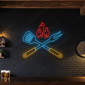 Insegna al neon a LED per barbecue, luci a LED per barbecue e fuoco, luci decorative per barbecue, decorazioni murali al neon per barbecue