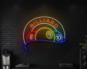 Lámpara de pared LED con bolas de billar arcoíris para sala de juegos, letrero de neón personalizado con bolas numéricas para decoración de pared.
