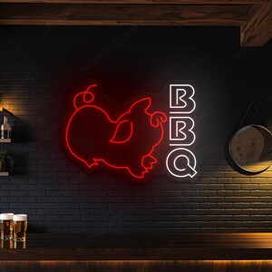 Pig BBQ Led Neon Sign, Personalized BBQ Led Light Pig Neon Outline, Pork Barbecue Neon Decor Butcher Shop BBQ Grill Smokehouse Wall Light Up